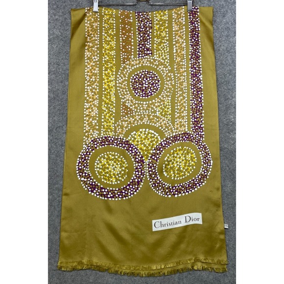 Dior Accessories - Vintage Christian Dior Silk Scarf Wrap Gold Multicolor Artsy Abstract 20x68